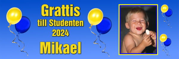Studentbanderoll Vattentät med öljetter BEställ studentbanderoll i 2 olika storlekar.