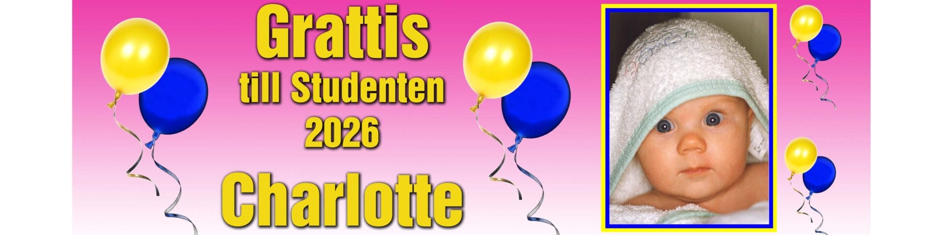 Studentbanderoll rosa med ballonger